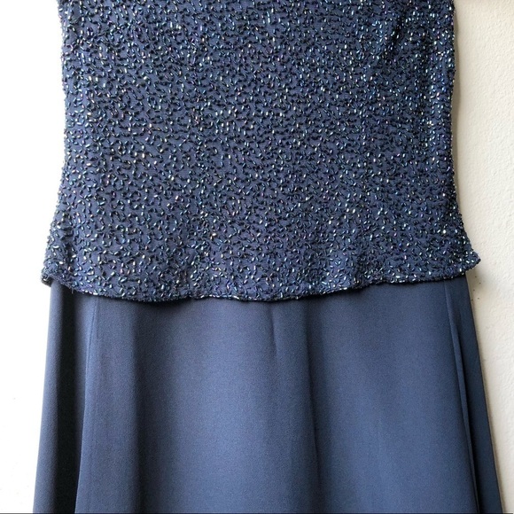 JKARA Beaded Navy Gown Maxi Dress - 6P - Picture 5 of 13